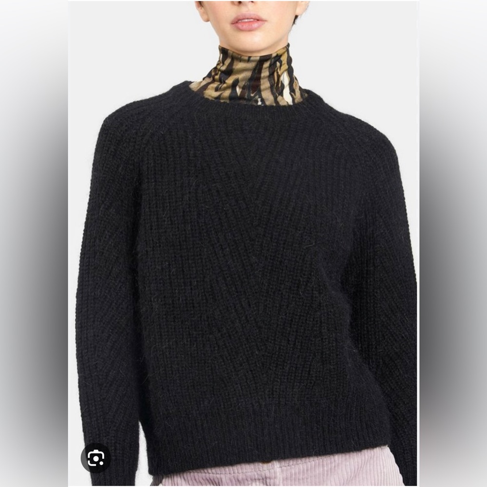 Demylee New York Chelsea Wool Mohair Cable Chunky Knit Sweater Black Large